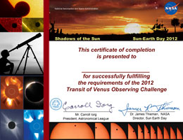 2012 Observing Certificate